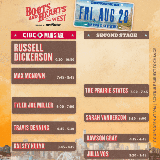 Boots and Hearts West Set Times